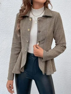 Outlet Women's Casual Jacket Outdoor Ruffle Solid Color Windproof Fashion Regular Fit Outerwear Long Sleeve Fall Camel S Women Blazers & Suits