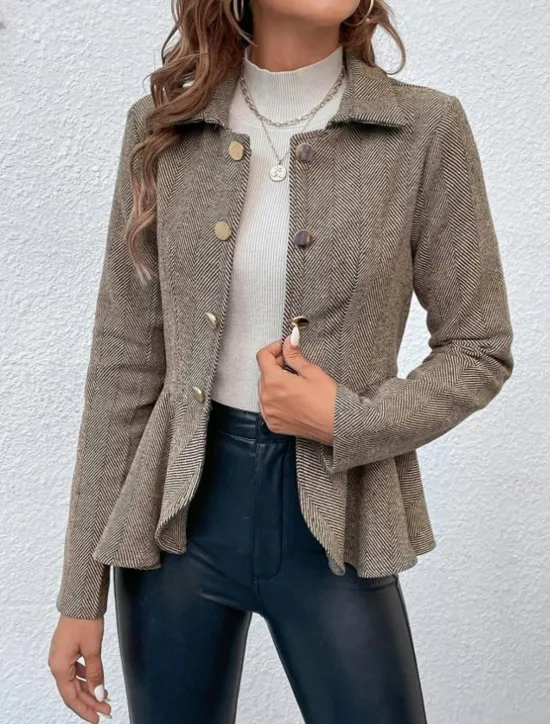Outlet Women's Casual Jacket Outdoor Ruffle Solid Color Windproof Fashion Regular Fit Outerwear Long Sleeve Fall Camel S Women Blazers & Suits
