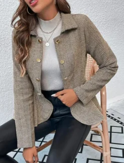 Outlet Women's Casual Jacket Outdoor Ruffle Solid Color Windproof Fashion Regular Fit Outerwear Long Sleeve Fall Camel S Women Blazers & Suits