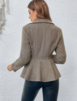 Outlet Women's Casual Jacket Outdoor Ruffle Solid Color Windproof Fashion Regular Fit Outerwear Long Sleeve Fall Camel S Women Blazers & Suits