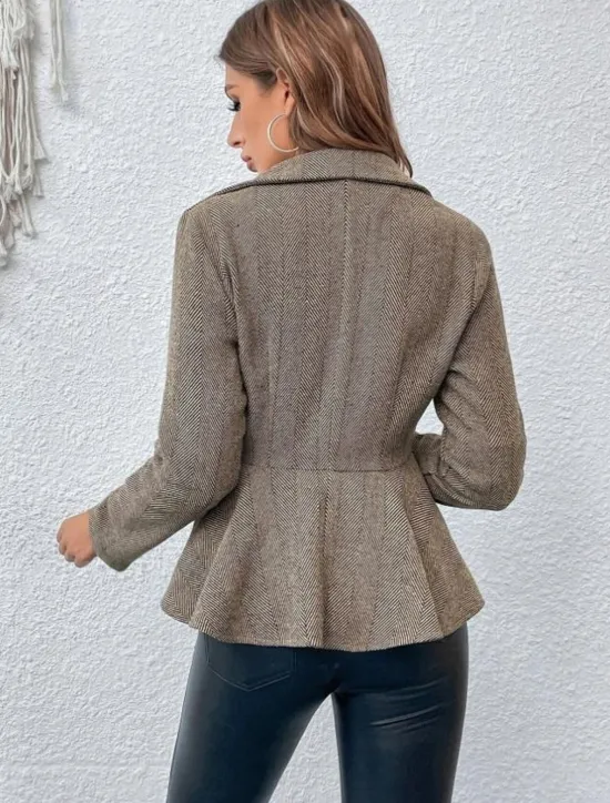 Outlet Women's Casual Jacket Outdoor Ruffle Solid Color Windproof Fashion Regular Fit Outerwear Long Sleeve Fall Camel S Women Blazers & Suits
