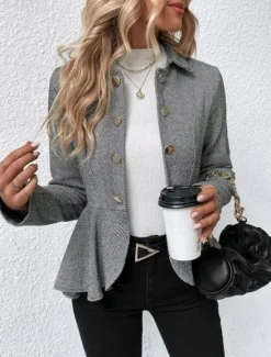 Outlet Women's Casual Jacket Outdoor Ruffle Solid Color Windproof Fashion Regular Fit Outerwear Long Sleeve Fall Camel S Women Blazers & Suits