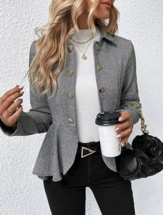 Outlet Women's Casual Jacket Outdoor Ruffle Solid Color Windproof Fashion Regular Fit Outerwear Long Sleeve Fall Camel S Women Blazers & Suits