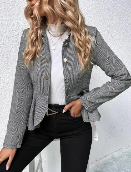 Outlet Women's Casual Jacket Outdoor Ruffle Solid Color Windproof Fashion Regular Fit Outerwear Long Sleeve Fall Camel S Women Blazers & Suits