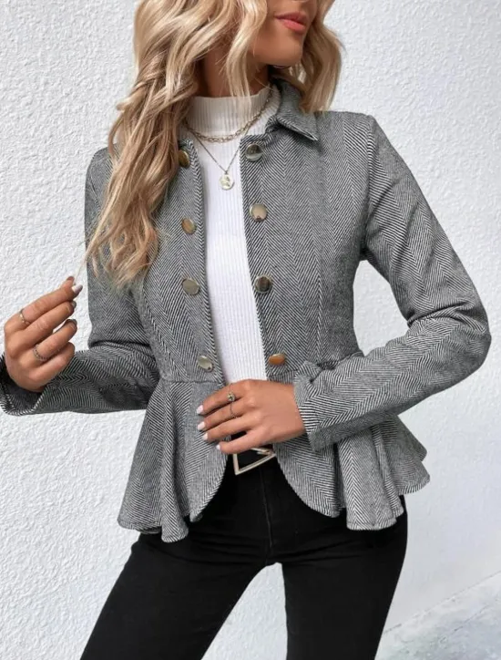 Outlet Women's Casual Jacket Outdoor Ruffle Solid Color Windproof Fashion Regular Fit Outerwear Long Sleeve Fall Camel S Women Blazers & Suits