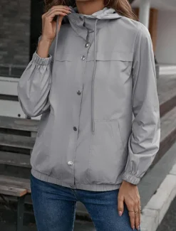 New Women's Casual Jacket Outdoor Zipper Solid Color Waterproof Fashion Regular Fit Outerwear Long Sleeve Fall Black S Women Jackets
