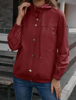 New Women's Casual Jacket Outdoor Zipper Solid Color Waterproof Fashion Regular Fit Outerwear Long Sleeve Fall Black S Women Jackets