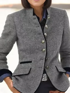 New Women's Casual Jacket Outdoor Buttons Solid Color Windproof Fashion Regular Fit Outerwear Long Sleeve Fall Dark Gray S Women Jackets