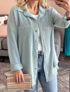Best Women's Casual Jacket Outdoor Street Daily Wear Fall Regular Coat Regular Fit Thermal Warm Breathable Stylish Casual Jacket Long Sleeve Stripes and Plaid with Pockets Print Black Blue Khaki Women Jackets