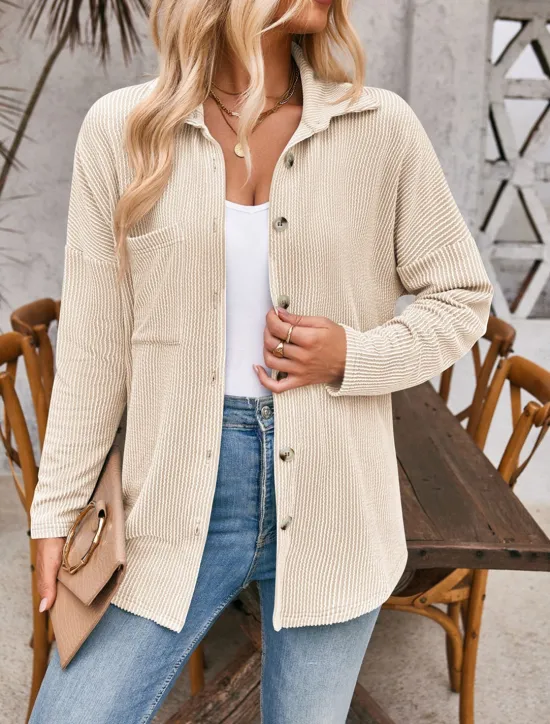 Best Women's Casual Jacket Outdoor Street Daily Wear Fall Regular Coat Regular Fit Thermal Warm Breathable Stylish Casual Jacket Long Sleeve Stripes and Plaid with Pockets Print Black Blue Khaki Women Jackets