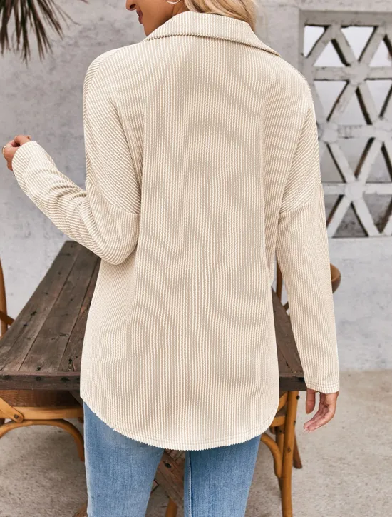 Best Women's Casual Jacket Outdoor Street Daily Wear Fall Regular Coat Regular Fit Thermal Warm Breathable Stylish Casual Jacket Long Sleeve Stripes and Plaid with Pockets Print Black Blue Khaki Women Jackets