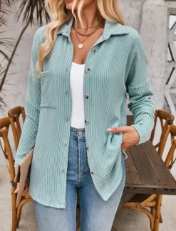 Best Women's Casual Jacket Outdoor Street Daily Wear Fall Regular Coat Regular Fit Thermal Warm Breathable Stylish Casual Jacket Long Sleeve Stripes and Plaid with Pockets Print Black Blue Khaki Women Jackets