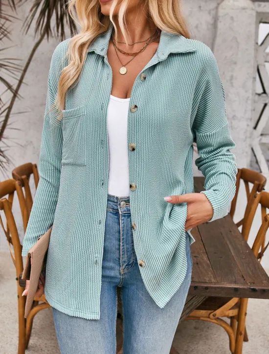 Best Women's Casual Jacket Outdoor Street Daily Wear Fall Regular Coat Regular Fit Thermal Warm Breathable Stylish Casual Jacket Long Sleeve Stripes and Plaid with Pockets Print Black Blue Khaki Women Jackets