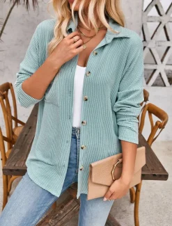 Best Women's Casual Jacket Outdoor Street Daily Wear Fall Regular Coat Regular Fit Thermal Warm Breathable Stylish Casual Jacket Long Sleeve Stripes and Plaid with Pockets Print Black Blue Khaki Women Jackets
