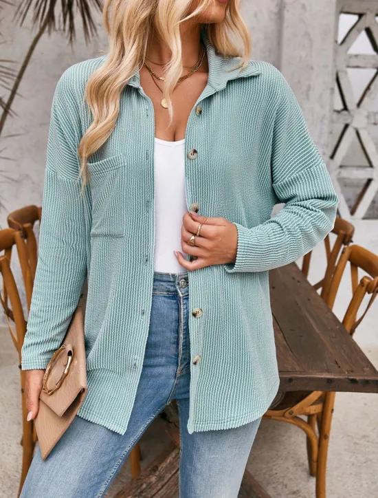 Best Women's Casual Jacket Outdoor Street Daily Wear Fall Regular Coat Regular Fit Thermal Warm Breathable Stylish Casual Jacket Long Sleeve Stripes and Plaid with Pockets Print Black Blue Khaki Women Jackets