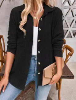 Best Women's Casual Jacket Outdoor Street Daily Wear Fall Regular Coat Regular Fit Thermal Warm Breathable Stylish Casual Jacket Long Sleeve Stripes and Plaid with Pockets Print Black Blue Khaki Women Jackets