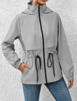 Sale Women's Casual Jacket Outdoor Street Daily Wear Fall Winter Regular Coat Regular Fit Waterproof Windproof Breathable Stylish Casual Jacket Long Sleeve Plain with Pockets Full Zip Black White Coffee Women Jackets