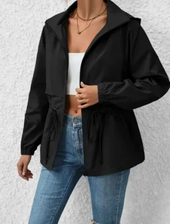 Sale Women's Casual Jacket Outdoor Street Daily Wear Fall Winter Regular Coat Regular Fit Waterproof Windproof Breathable Stylish Casual Jacket Long Sleeve Plain with Pockets Full Zip Black White Coffee Women Jackets