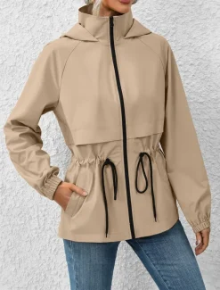 Sale Women's Casual Jacket Outdoor Street Daily Wear Fall Winter Regular Coat Regular Fit Waterproof Windproof Breathable Stylish Casual Jacket Long Sleeve Plain with Pockets Full Zip Black White Coffee Women Jackets