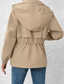 Sale Women's Casual Jacket Outdoor Street Daily Wear Fall Winter Regular Coat Regular Fit Waterproof Windproof Breathable Stylish Casual Jacket Long Sleeve Plain with Pockets Full Zip Black White Coffee Women Jackets