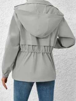 Sale Women's Casual Jacket Outdoor Street Daily Wear Fall Winter Regular Coat Regular Fit Waterproof Windproof Breathable Stylish Casual Jacket Long Sleeve Plain with Pockets Full Zip Black White Coffee Women Jackets
