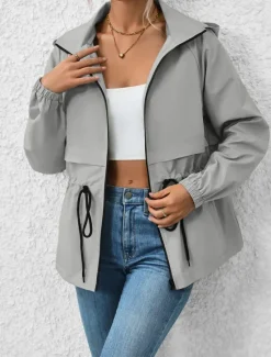 Sale Women's Casual Jacket Outdoor Street Daily Wear Fall Winter Regular Coat Regular Fit Waterproof Windproof Breathable Stylish Casual Jacket Long Sleeve Plain with Pockets Full Zip Black White Coffee Women Jackets
