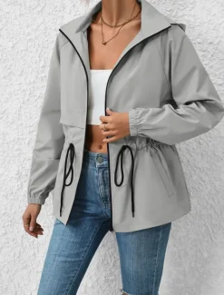 Sale Women's Casual Jacket Outdoor Street Daily Wear Fall Winter Regular Coat Regular Fit Waterproof Windproof Breathable Stylish Casual Jacket Long Sleeve Plain with Pockets Full Zip Black White Coffee Women Jackets