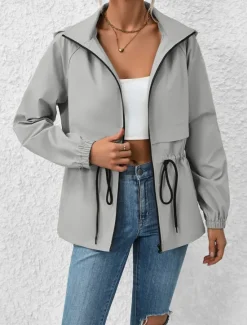 Sale Women's Casual Jacket Outdoor Street Daily Wear Fall Winter Regular Coat Regular Fit Waterproof Windproof Breathable Stylish Casual Jacket Long Sleeve Plain with Pockets Full Zip Black White Coffee Women Jackets