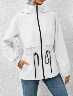 Sale Women's Casual Jacket Outdoor Street Daily Wear Fall Winter Regular Coat Regular Fit Waterproof Windproof Breathable Stylish Casual Jacket Long Sleeve Plain with Pockets Full Zip Black White Coffee Women Jackets