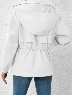 Sale Women's Casual Jacket Outdoor Street Daily Wear Fall Winter Regular Coat Regular Fit Waterproof Windproof Breathable Stylish Casual Jacket Long Sleeve Plain with Pockets Full Zip Black White Coffee Women Jackets