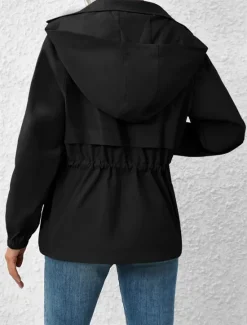 Sale Women's Casual Jacket Outdoor Street Daily Wear Fall Winter Regular Coat Regular Fit Waterproof Windproof Breathable Stylish Casual Jacket Long Sleeve Plain with Pockets Full Zip Black White Coffee Women Jackets