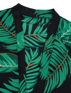 Best Women's Casual Jacket Suits Breathable Comfortable Drawstring Print Casual Leaf Vacation Street Holiday Daily Wear Open Front Regular Collarless Regular Fit Half Sleeve Outerwear Red Green Summer Women Blazers & Suits|Jackets