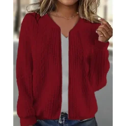 Women's Casual Jacket Textured Jackets Vacation Daily Wear Spring Fall Regular Coat Regular Fit Thermal Warm Breathable Stylish Contemporary Modern Style Jacket Long Sleeve Solid Color Full Zip Black Women Jackets