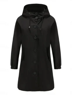 Women's Casual Jacket Trench Coat Outdoor Street Daily Wear Fall Winter Regular Coat Regular Fit Thermal Warm Rain Waterproof Breathable Stylish Casual Jacket Long Sleeve Solid Color with Pockets Women Coats & Trench Coats