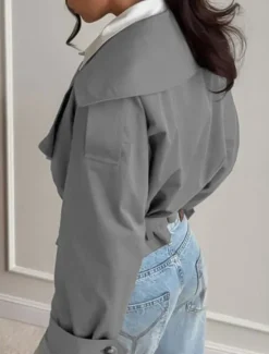 Clearance Women's Casual Jacket Trench Coat Comfortable Breathable Lace up Casual Plain Vacation Street Casual Daily Wear Open Front Short Turndown Regular Fit Long Sleeve Outerwear Beige Gray Spring Fall Women Jackets|Coats & Trench Coats
