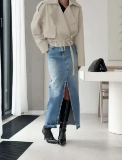 Clearance Women's Casual Jacket Trench Coat Comfortable Breathable Lace up Casual Plain Vacation Street Casual Daily Wear Open Front Short Turndown Regular Fit Long Sleeve Outerwear Beige Gray Spring Fall Women Jackets|Coats & Trench Coats