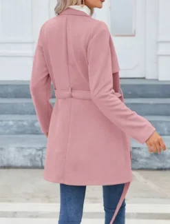 Sale Women's Casual Jacket Warm Comfortable Lace up Zipper Pocket Casual Plain Vacation Street Casual Daily Wear Zipper Long Stand Collar Slim Long Sleeve Outerwear Black Pink Green Spring Fall Women Coats & Trench Coats
