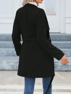 Sale Women's Casual Jacket Warm Comfortable Lace up Zipper Pocket Casual Plain Vacation Street Casual Daily Wear Zipper Long Stand Collar Slim Long Sleeve Outerwear Black Pink Green Spring Fall Women Coats & Trench Coats