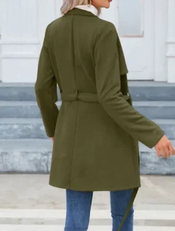 Sale Women's Casual Jacket Warm Comfortable Lace up Zipper Pocket Casual Plain Vacation Street Casual Daily Wear Zipper Long Stand Collar Slim Long Sleeve Outerwear Black Pink Green Spring Fall Women Coats & Trench Coats