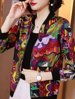 Online Women's Casual Jacket Warm Quick Dry Zipper Pocket Elegant Fashion Daily Simple Camouflage Vacation Casual Daily Holiday Short Baseball Collar Regular Fit Long Sleeve Outerwear Fuchsia Army Green Fall Women Jackets