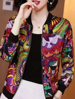 Online Women's Casual Jacket Warm Quick Dry Zipper Pocket Elegant Fashion Daily Simple Camouflage Vacation Casual Daily Holiday Short Baseball Collar Regular Fit Long Sleeve Outerwear Fuchsia Army Green Fall Women Jackets