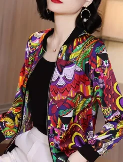 Online Women's Casual Jacket Warm Quick Dry Zipper Pocket Elegant Fashion Daily Simple Camouflage Vacation Casual Daily Holiday Short Baseball Collar Regular Fit Long Sleeve Outerwear Fuchsia Army Green Fall Women Jackets
