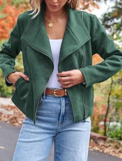 Sale Women's Casual Jacket Warm Comfortable Zipper Casual Minimalism Solid Color Casual Daily Zipper Lapel Regular Fit Long Sleeve Outerwear Black Camel Brown Winter Women Jackets