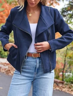 Sale Women's Casual Jacket Warm Comfortable Zipper Casual Minimalism Solid Color Casual Daily Zipper Lapel Regular Fit Long Sleeve Outerwear Black Camel Brown Winter Women Jackets