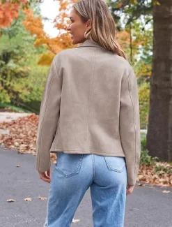 Sale Women's Casual Jacket Warm Comfortable Zipper Casual Minimalism Solid Color Casual Daily Zipper Lapel Regular Fit Long Sleeve Outerwear Black Camel Brown Winter Women Jackets