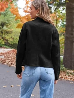 Sale Women's Casual Jacket Warm Comfortable Zipper Casual Minimalism Solid Color Casual Daily Zipper Lapel Regular Fit Long Sleeve Outerwear Black Camel Brown Winter Women Jackets