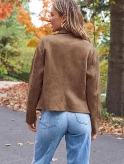 Sale Women's Casual Jacket Warm Comfortable Zipper Casual Minimalism Solid Color Casual Daily Zipper Lapel Regular Fit Long Sleeve Outerwear Black Camel Brown Winter Women Jackets