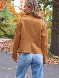 Sale Women's Casual Jacket Warm Comfortable Zipper Casual Minimalism Solid Color Casual Daily Zipper Lapel Regular Fit Long Sleeve Outerwear Black Camel Brown Winter Women Jackets