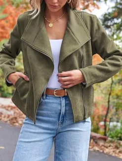 Sale Women's Casual Jacket Warm Comfortable Zipper Casual Minimalism Solid Color Casual Daily Zipper Lapel Regular Fit Long Sleeve Outerwear Black Camel Brown Winter Women Jackets