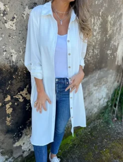 Best Women's Casual Jacket Warm Breathable Buttons Casual Plain Vacation Street Daily Wear Going out Single Breasted Long Lapel Regular Fit Long Sleeve Outerwear Black White Khaki Spring Fall Women Jackets